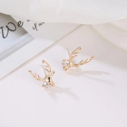 European And American Copper Inlaid Zircon Small Elk  Earrings