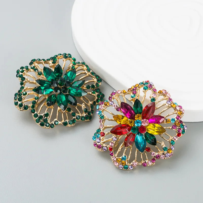 European And American Creative Fashion Color Rhinestone Alloy Hollow Flower Brooch