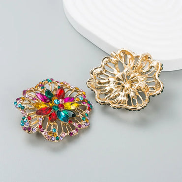 European And American Creative Fashion Color Rhinestone Alloy Hollow Flower Brooch