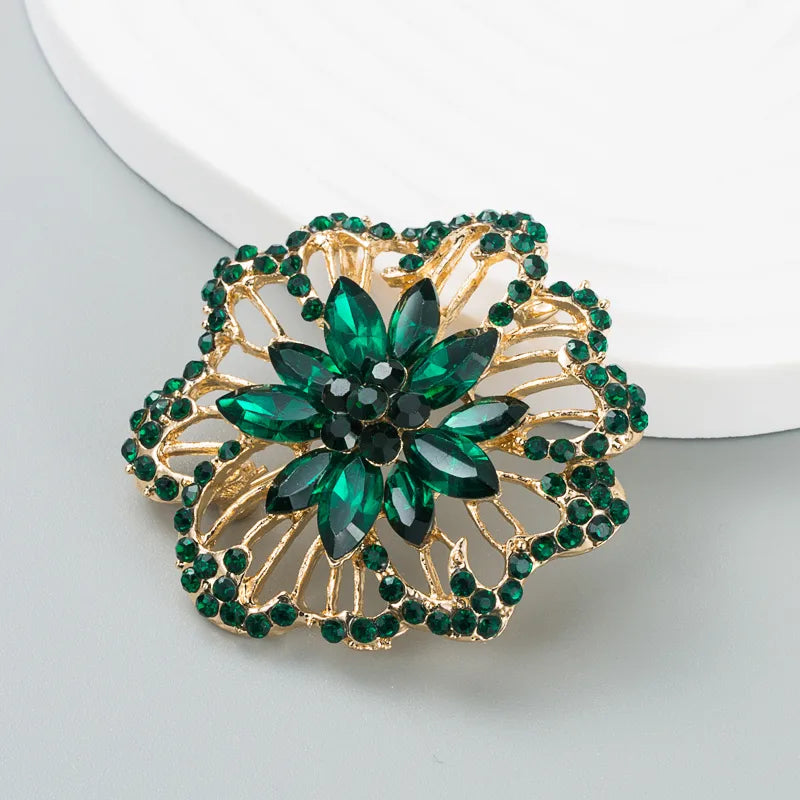 European And American Creative Fashion Color Rhinestone Alloy Hollow Flower Brooch