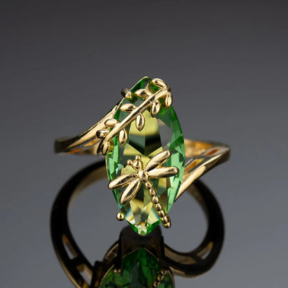 European And American Cross-border Green New Dragonfly Olive Emerald Ring Fashion Jewelry