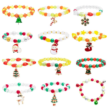 Hot Christmas Bracelet Holiday Santa Claus Bracelet Snowflake Bell Elk Bracelet Elastic Bracelet