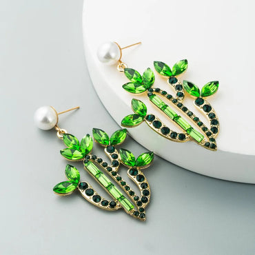 Fashion Cactus Stoving Varnish Alloy Artificial Gemstones Earrings