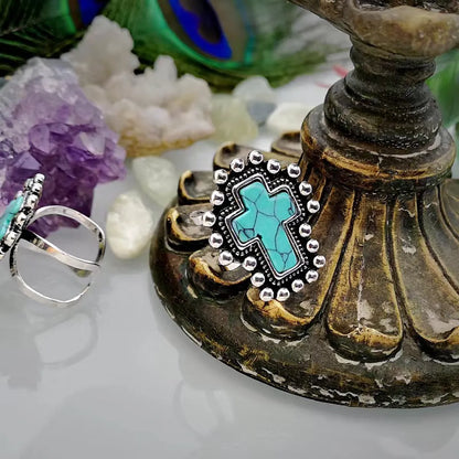 Wholesale Jewelry Ethnic Style Cross Alloy Turquoise Open Rings