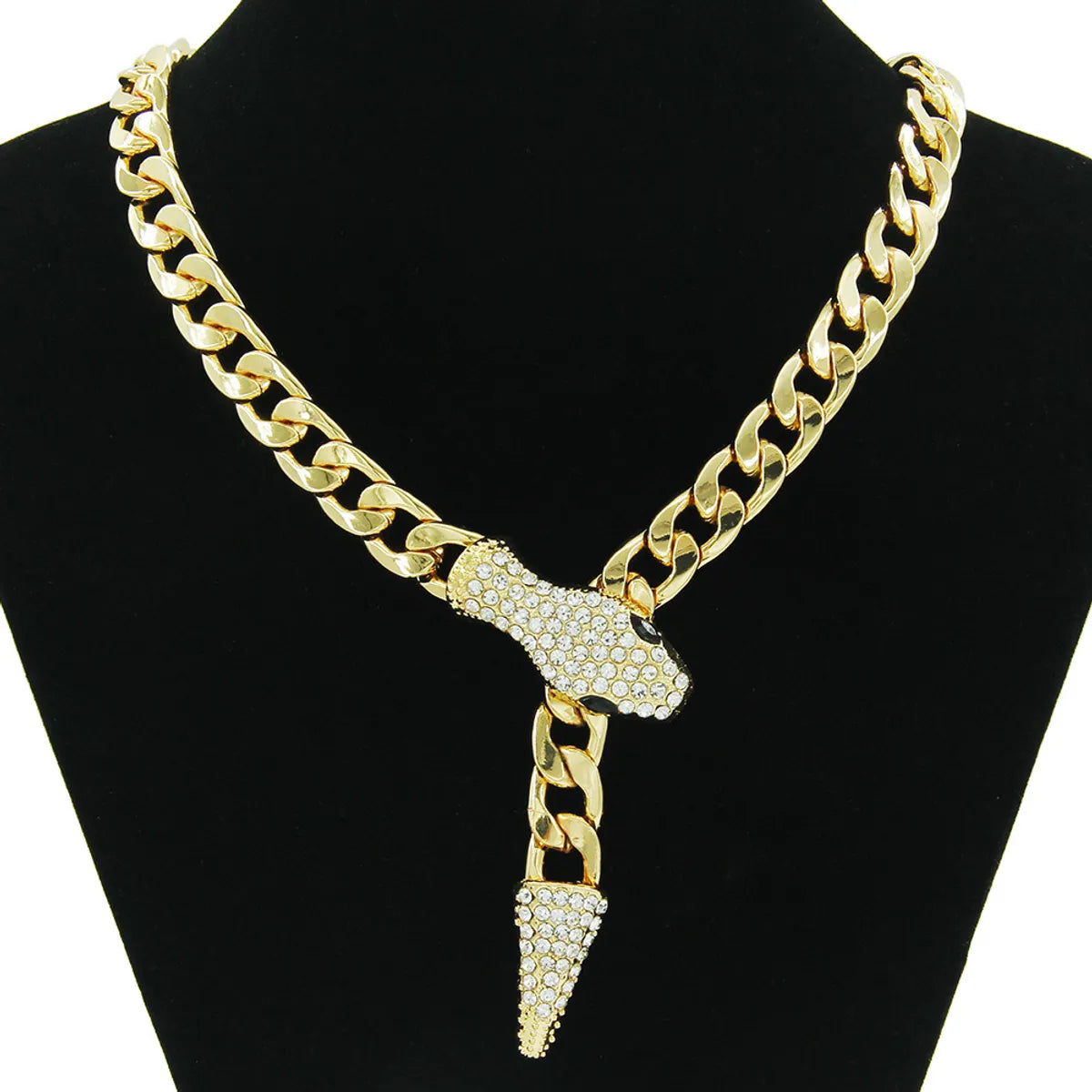 European And American Cuban Chain Short Full Rhinestone Snake Head Magnetic Buckle Necklace Clavicle Chain