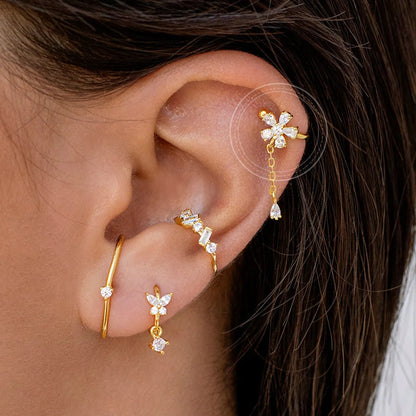 European And American Cute Flower Tassel Earrings Zircon Copper Plating 18k Gold Ear Clip Female No Pierced Personality All-Match Ear Clip