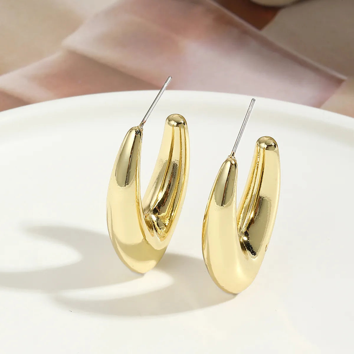 European And American Earrings Gold-plated Ins Cross-border Earrings C- Ring Love Water Drop-shaped Earrings Bamboo Simple Earrings All-matching