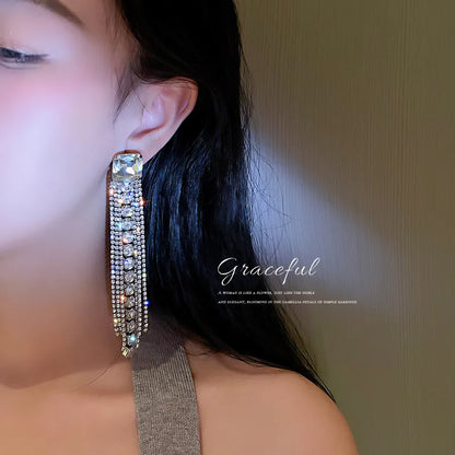 European And American Exaggerated Diamond Tassel Alloy Earrings Wholesale