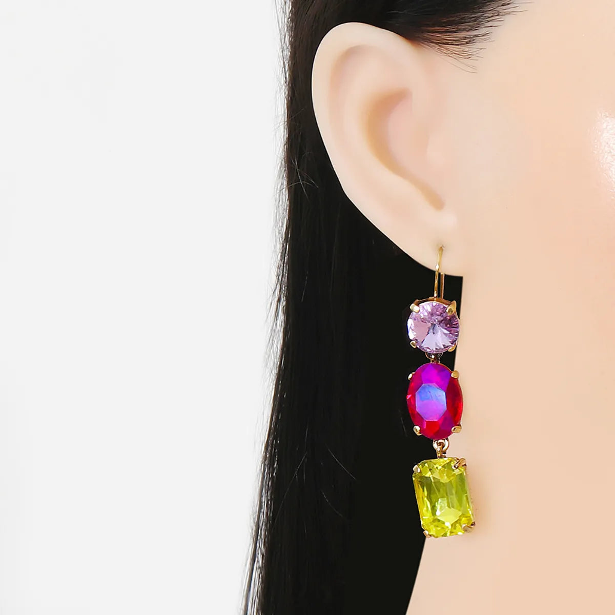 European And American Fashion Alloy Diamond-studded Geometric Color Personality Earrings