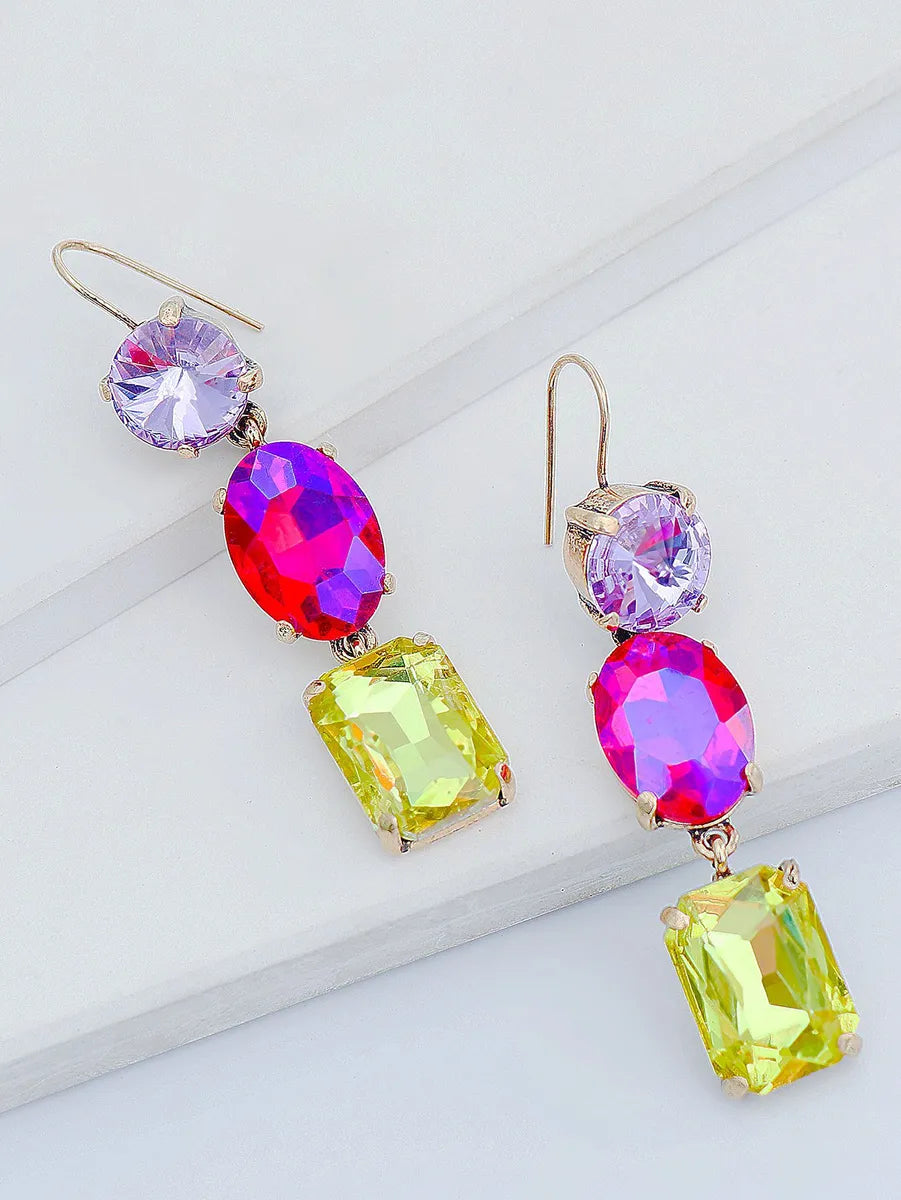 European And American Fashion Alloy Diamond-studded Geometric Color Personality Earrings