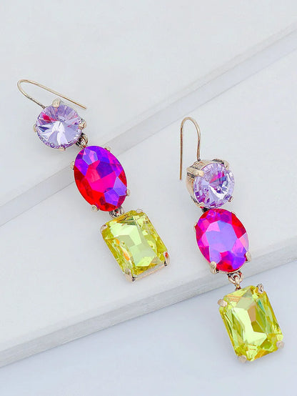 European And American Fashion Alloy Diamond-studded Geometric Color Personality Earrings