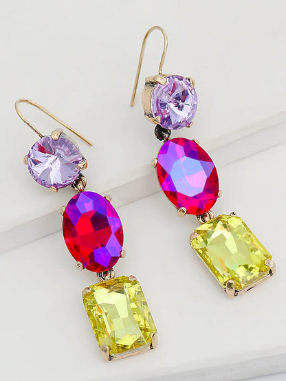 European And American Fashion Alloy Diamond-studded Geometric Color Personality Earrings