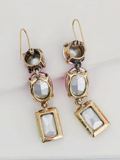 European And American Fashion Alloy Diamond-studded Geometric Color Personality Earrings