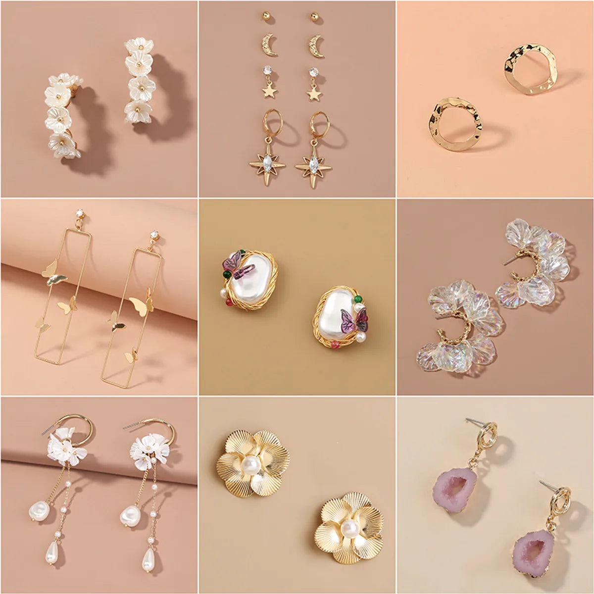 European And American Fashion Creative Butterfly C-shaped Flower Resin Earrings