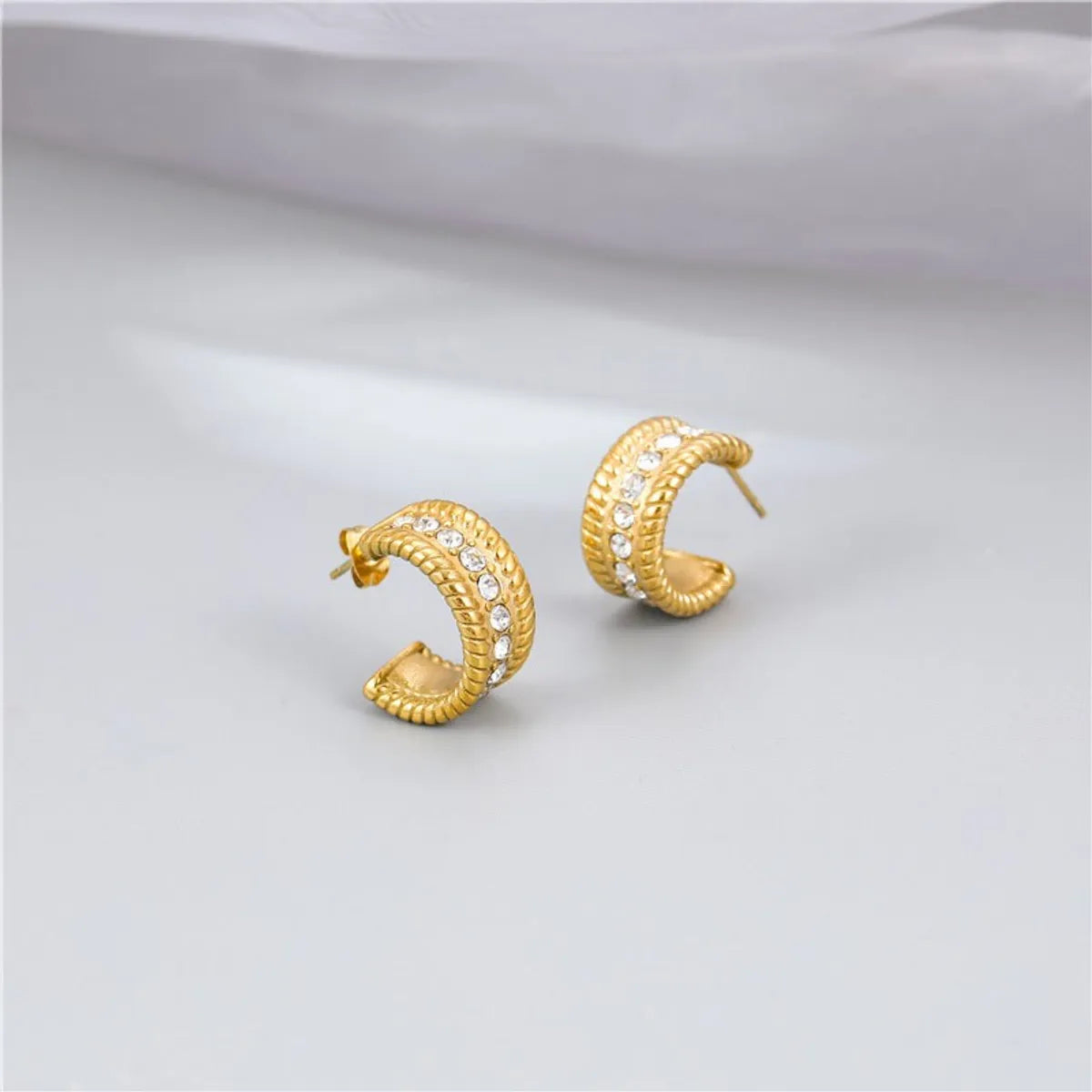 1 Pair Vintage Style Simple Style C Shape Plating Inlay Stainless Steel Rhinestones Gold Plated Ear Studs