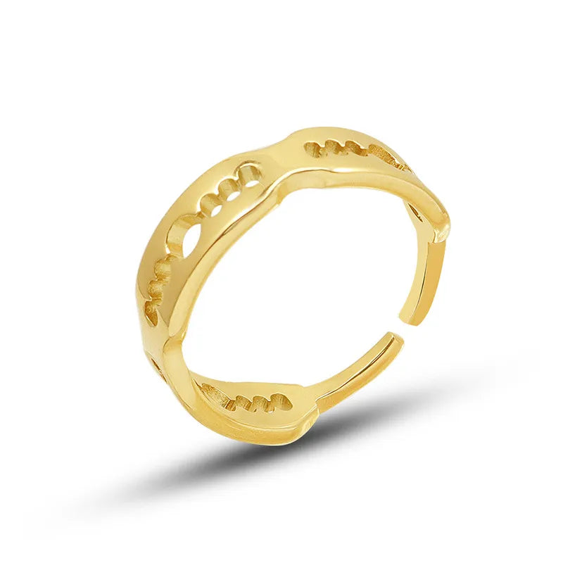 European And American Ins Fashion Geometry Pattern Irregular Opening Adjustable Ring Female Ring Titanium Steel 18k Gold Plating Female A290