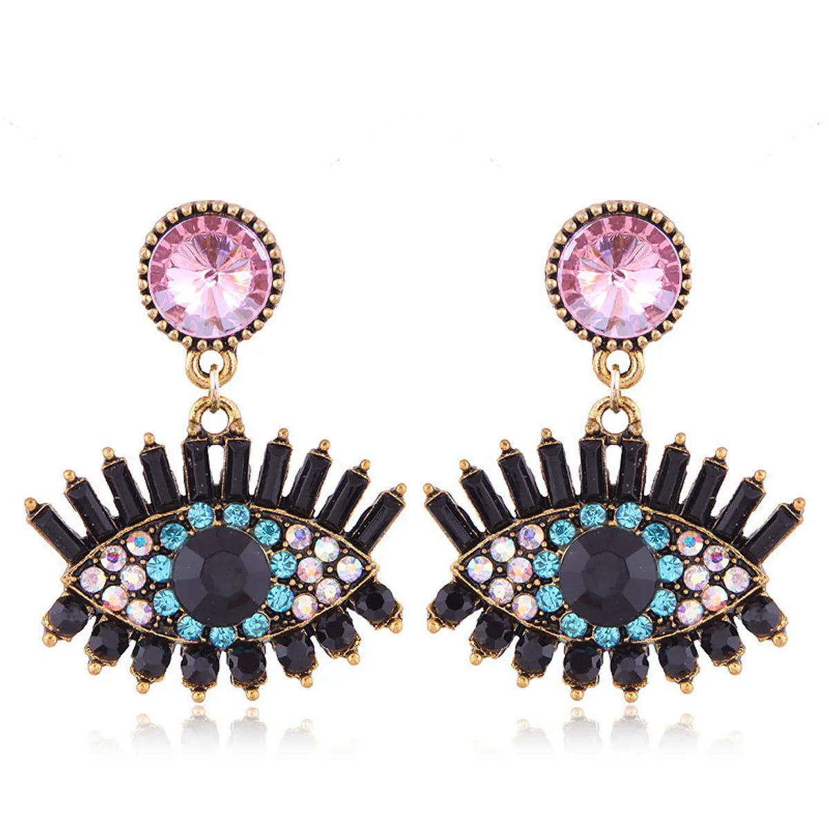 European And American Fashion Metal Diamond-Studded Devil'S Eye Exaggerated Earrings