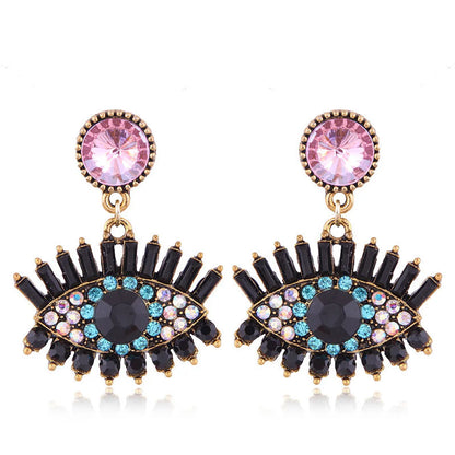 European And American Fashion Metal Diamond-Studded Devil'S Eye Exaggerated Earrings