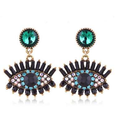 European And American Fashion Metal Diamond-Studded Devil'S Eye Exaggerated Earrings