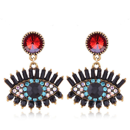 European And American Fashion Metal Diamond-Studded Devil'S Eye Exaggerated Earrings