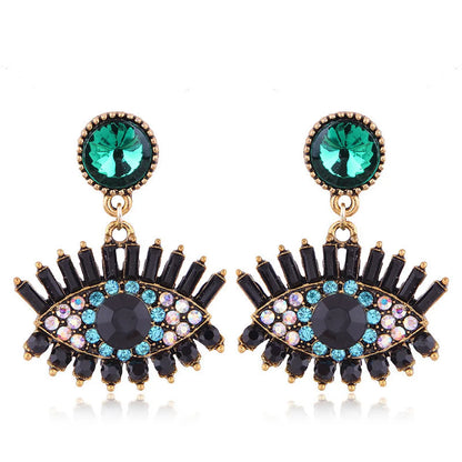 European And American Fashion Metal Diamond-Studded Devil'S Eye Exaggerated Earrings