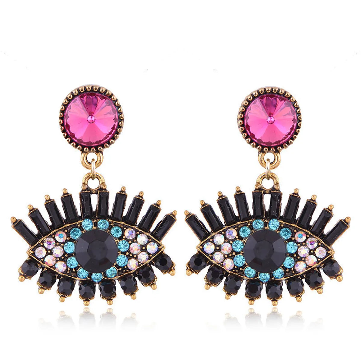 European And American Fashion Metal Diamond-Studded Devil'S Eye Exaggerated Earrings