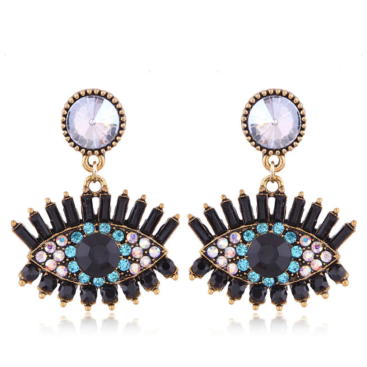 European And American Fashion Metal Diamond-Studded Devil'S Eye Exaggerated Earrings