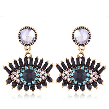 European And American Fashion Metal Diamond-Studded Devil'S Eye Exaggerated Earrings