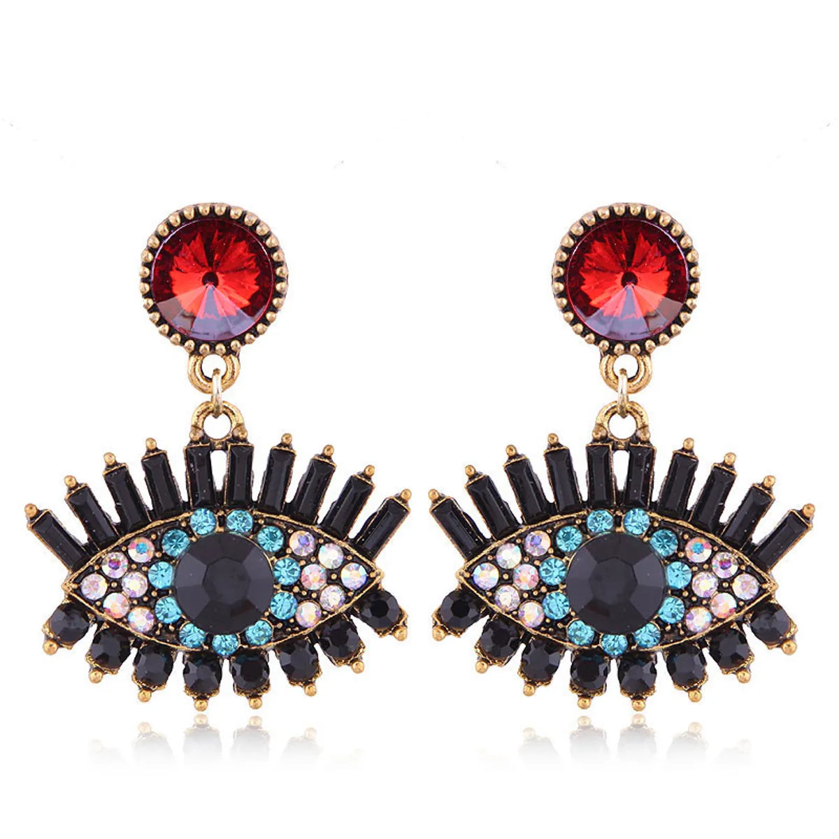 European And American Fashion Metal Diamond-Studded Devil'S Eye Exaggerated Earrings