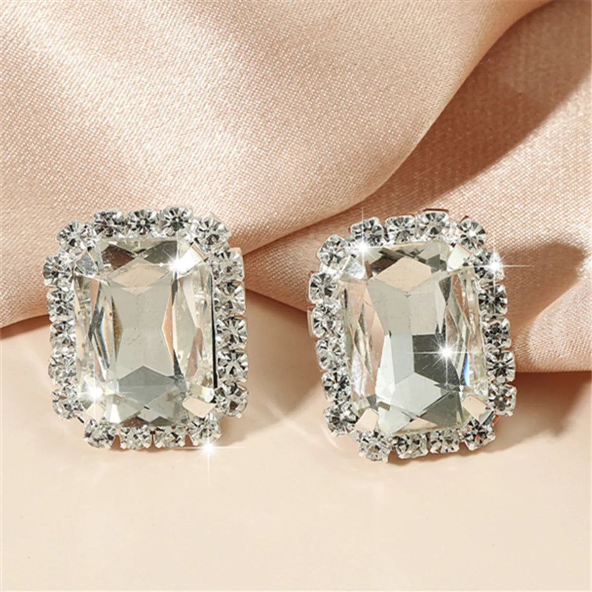 European And American Fashion New Earrings Diamonds Rectangular Geometric Stud Earrings