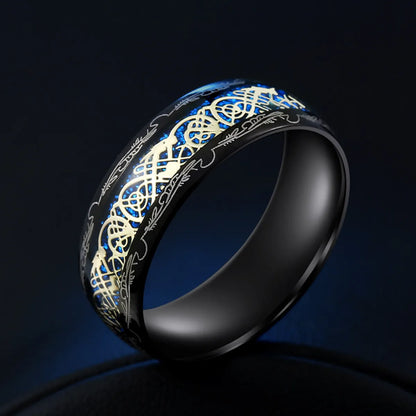 European And American Fashion New Elegant Aristocratic Black Phoenix Wood Grain Ring