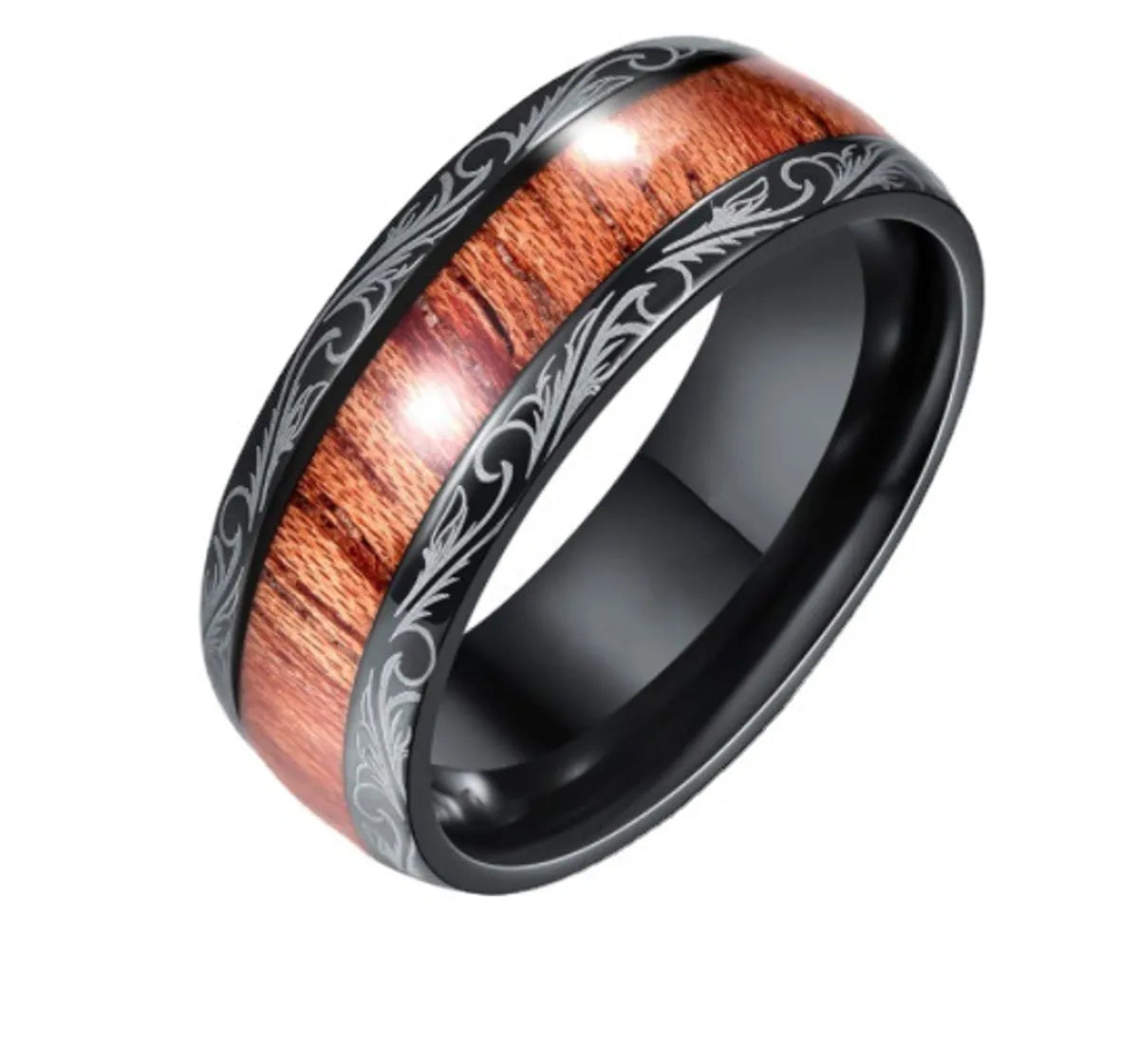 European And American Fashion New Elegant Aristocratic Black Phoenix Wood Grain Ring