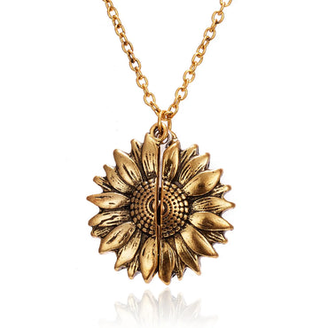 European And American Fashion New Style Creative Sunflower Necklace Can Be Opened Carved Pendant Necklace All-match Jewelry Couple Gift