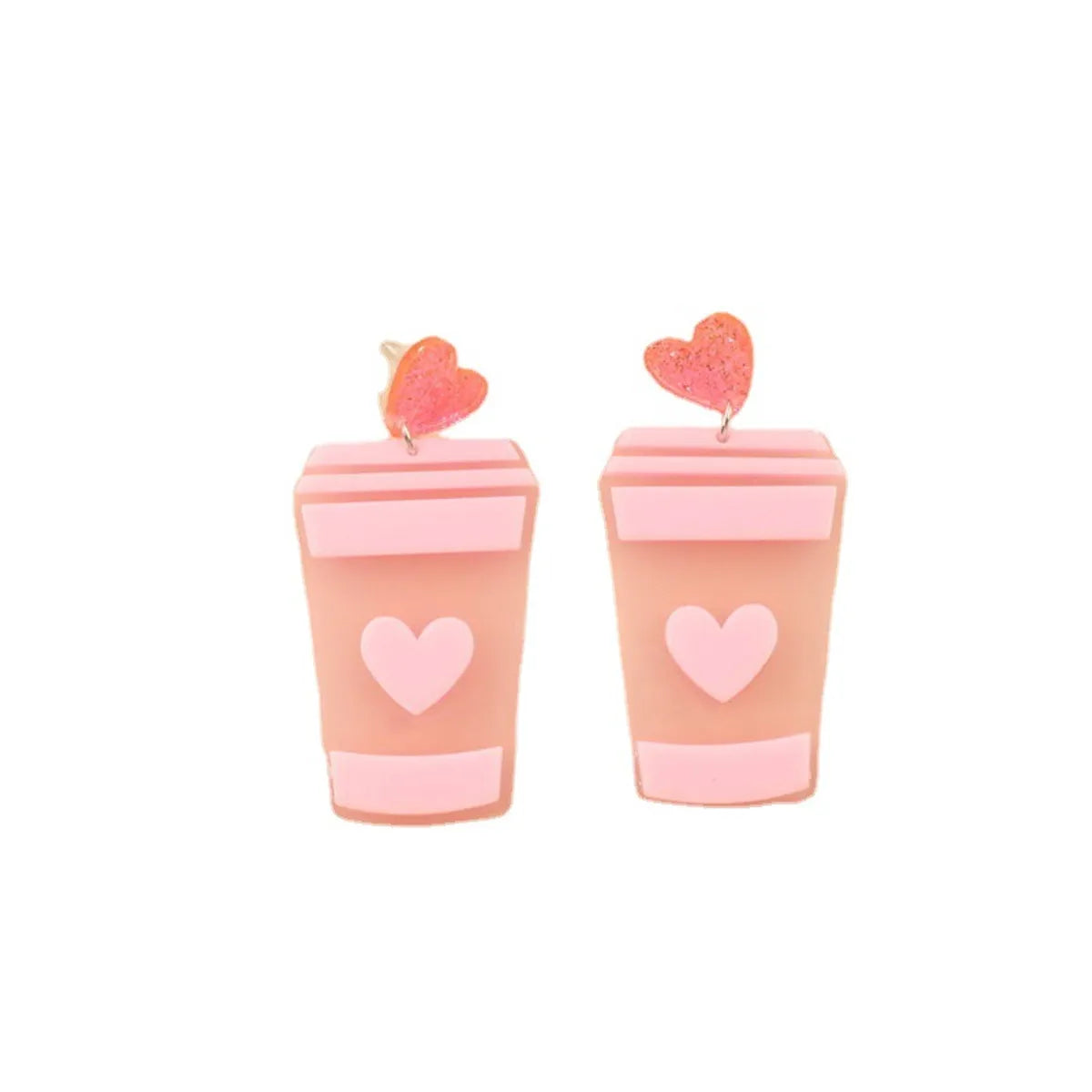 European And American Fashion Personality Creative New Heart Milk Tea Acrylic Earrings