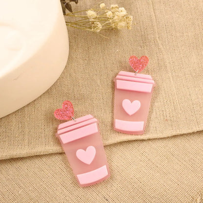 European And American Fashion Personality Creative New Heart Milk Tea Acrylic Earrings