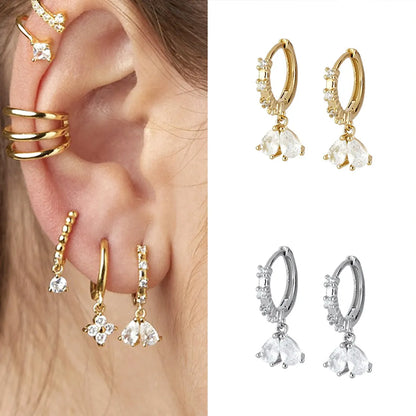 European And American Fashion Trend Earrings Fashion Temperament Water Drop Zircon Ear Buckle Earrings