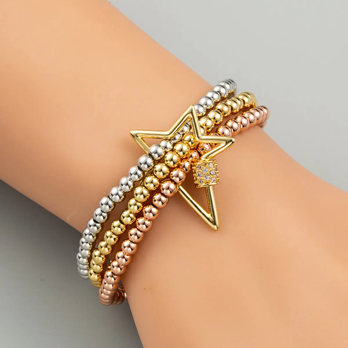 European And American Fashion Trend Hip-Hop Style Copper Micro-Inlaid Zircon Three-Piece Elastic Bracelet