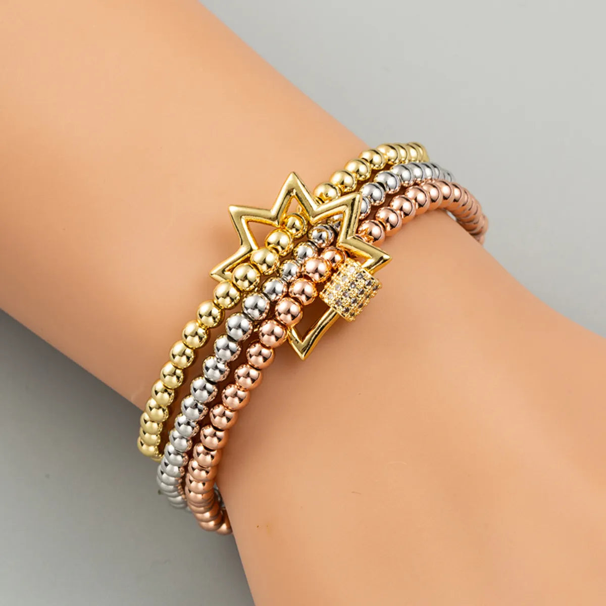 European And American Fashion Trend Hip-Hop Style Copper Micro-Inlaid Zircon Three-Piece Elastic Bracelet