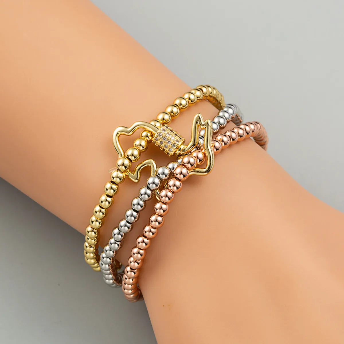 European And American Fashion Trend Hip-Hop Style Copper Micro-Inlaid Zircon Three-Piece Elastic Bracelet