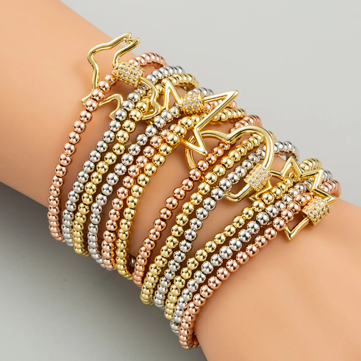 European And American Fashion Trend Hip-Hop Style Copper Micro-Inlaid Zircon Three-Piece Elastic Bracelet