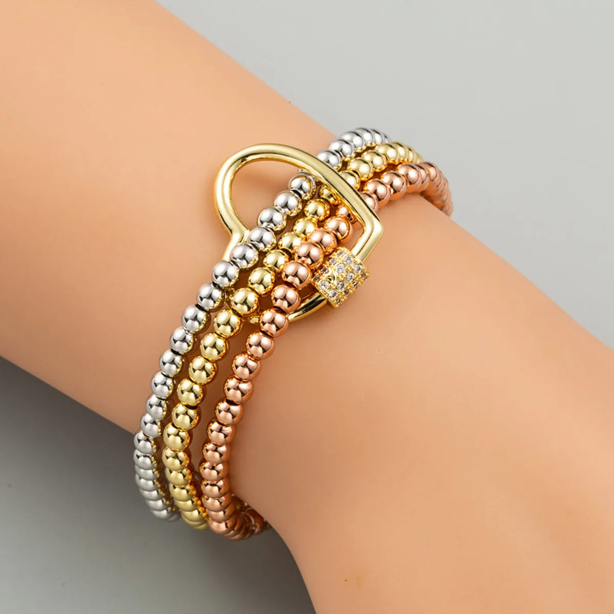 European And American Fashion Trend Hip-Hop Style Copper Micro-Inlaid Zircon Three-Piece Elastic Bracelet