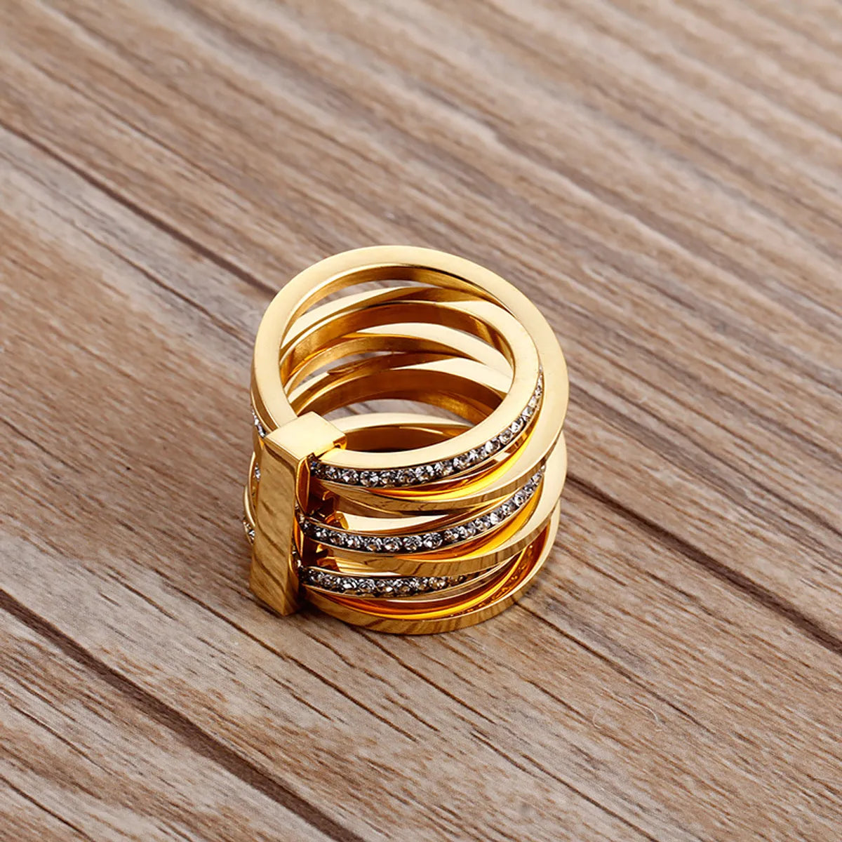 European And American Geometric Personality Stainless Steel Multi-layer Ring