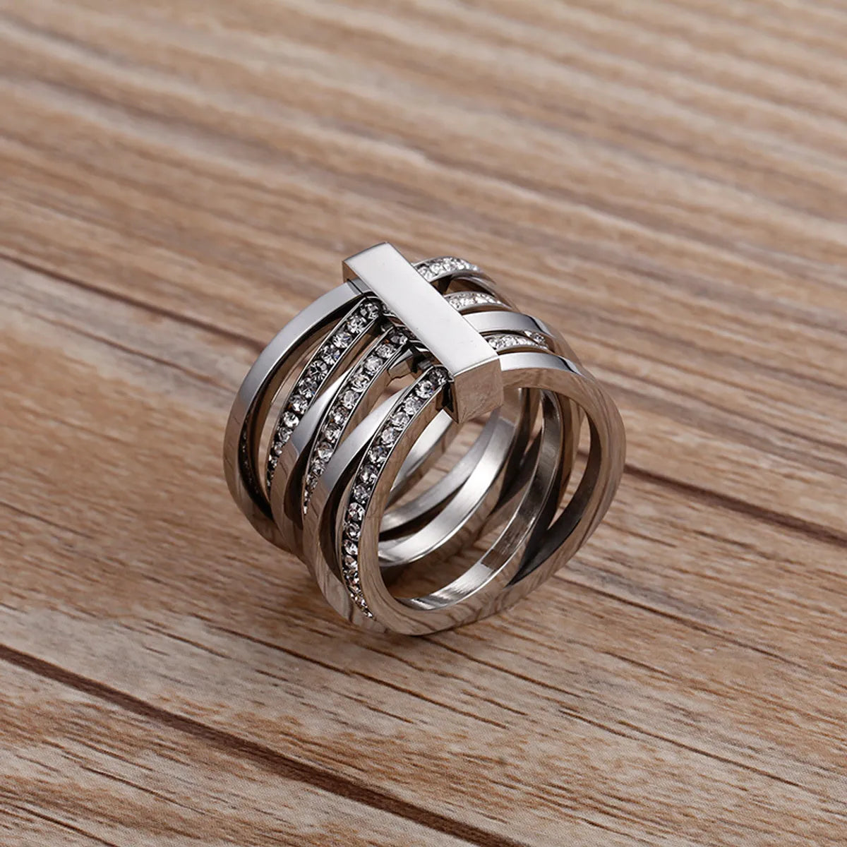 European And American Geometric Personality Stainless Steel Multi-layer Ring