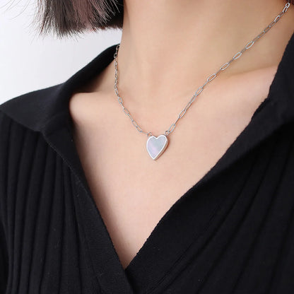 European And American Heart-shape White Shell Pendant Titanium Steel Necklace