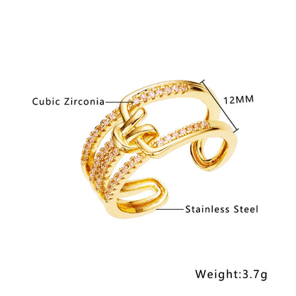 Simple Style Rabbit Stainless Steel Hollow Out Inlay Zircon Gold Plated Rings