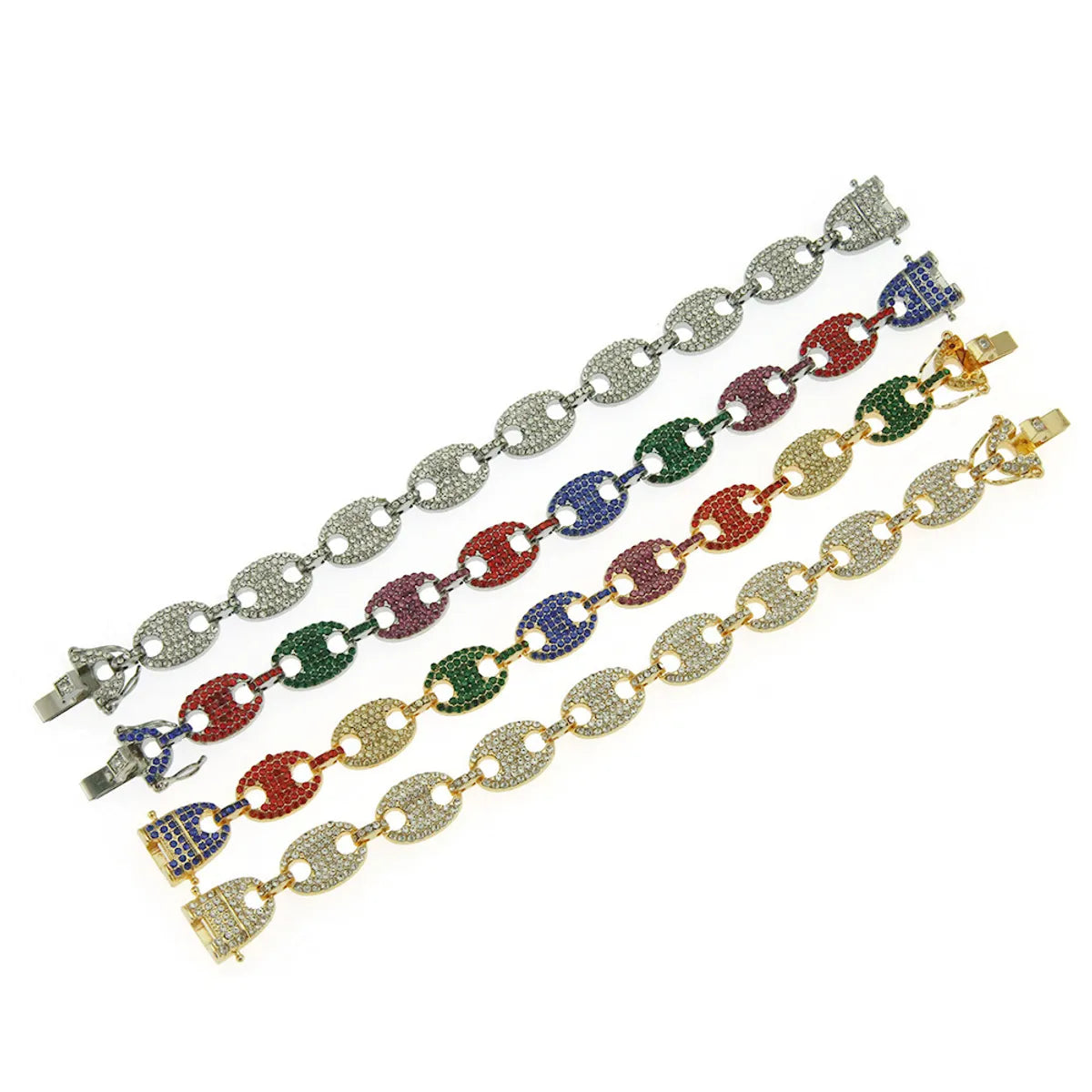 European And American Hip Hop Colored Diamond Pig Nose Bracelet Wholesale