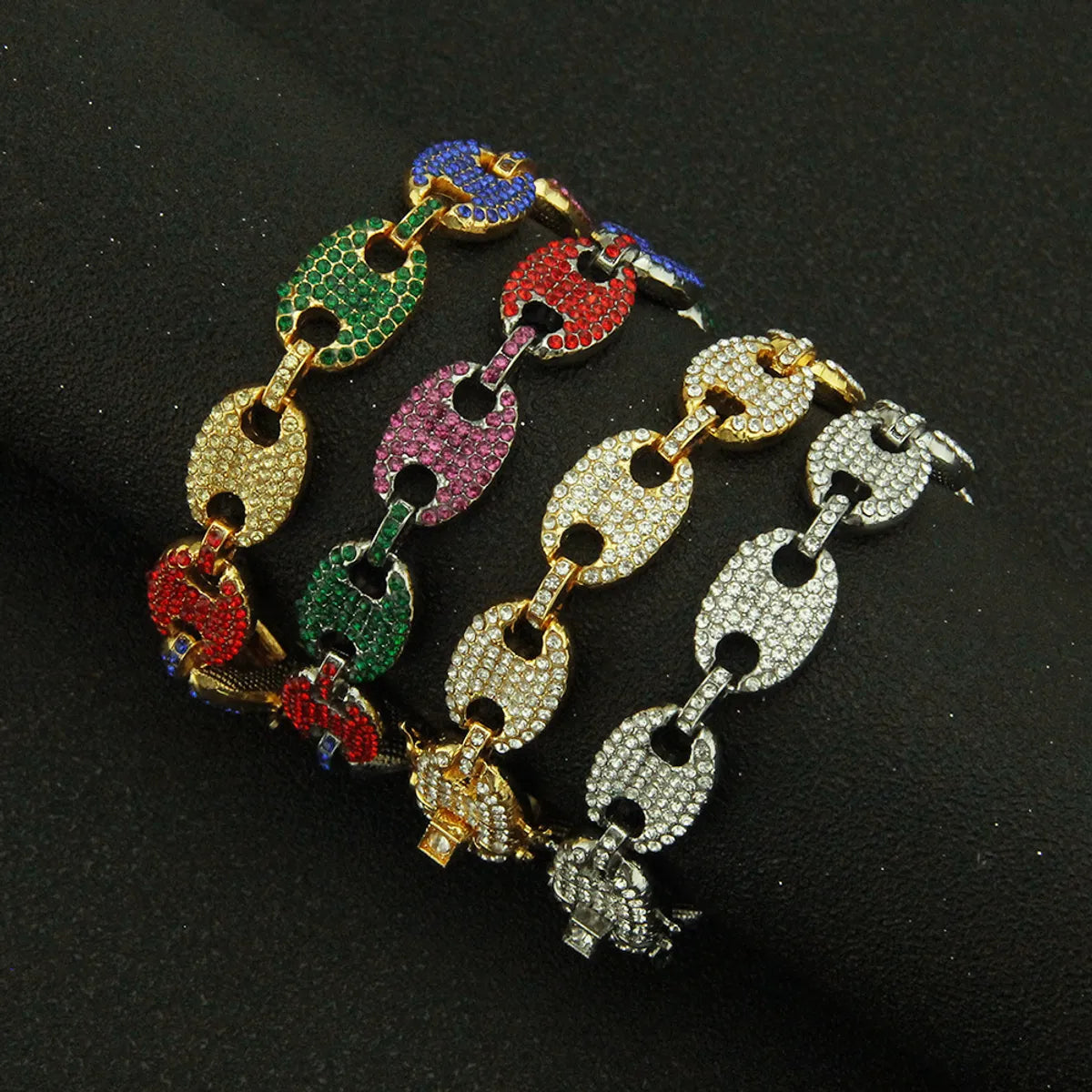 European And American Hip Hop Colored Diamond Pig Nose Bracelet Wholesale