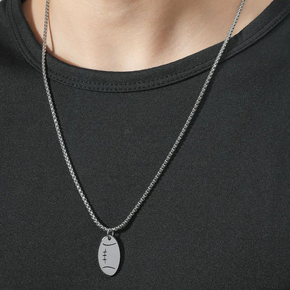 European And American Hip Hop Stainless Steel Chain Rugby Pendant Necklace