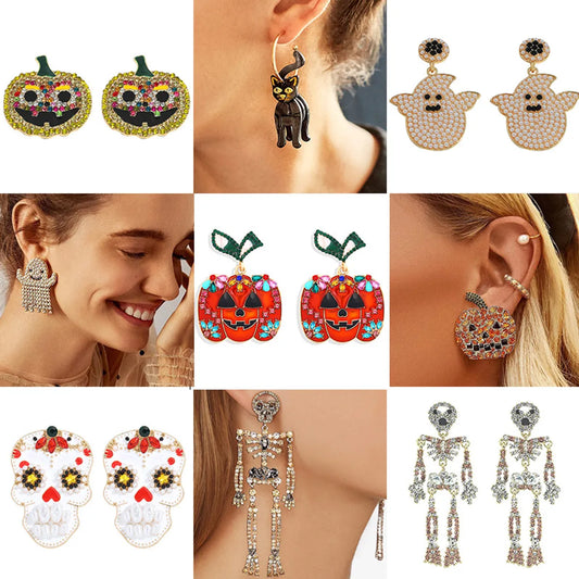 Fashion Skull Diamond Alloy Artificial Gemstones Earrings