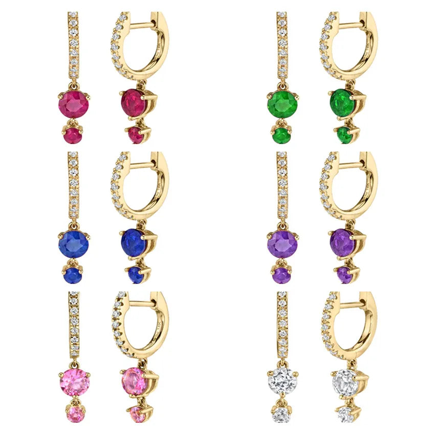 European And American Inlaid Circle Color Zircon Earrings Female Fashion Stitching Earring